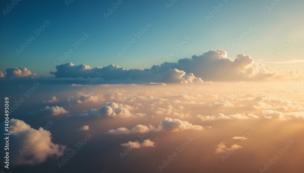 Celestial Whispers: An aerial vista unveils a breathtaking panorama of cumulus clouds, painted in hues of gold and azure, creating a sense of serenity and freedom. Celestial Whispers: An aerial vista unveils a breathtaking panorama of cumulus clouds, painted in hues of gold and azure, creating a sense of serenity and freedom.