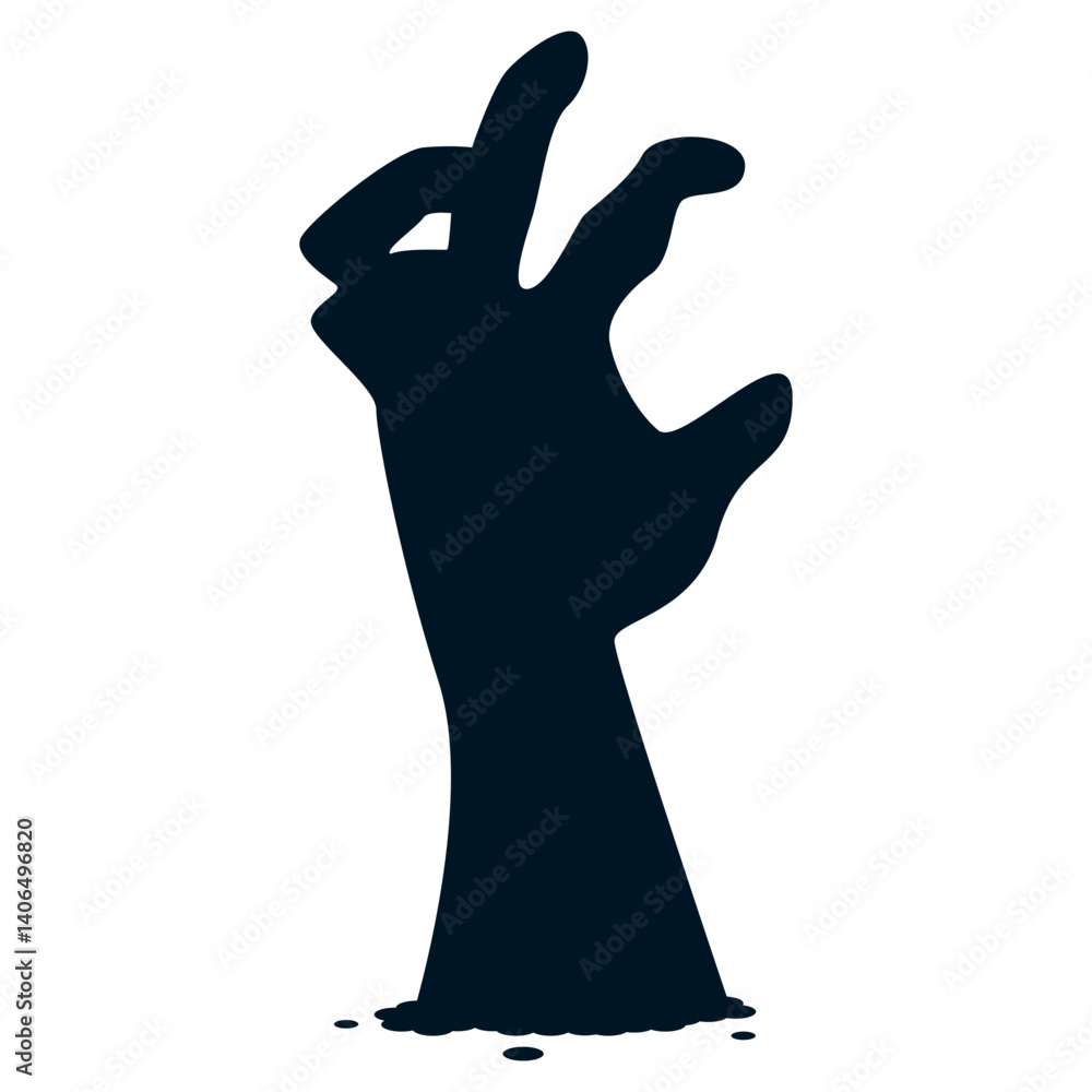 Obraz premium Halloween Zombie Hand Silhouette in Creepy Design and Shape. Flat Vector Illustration