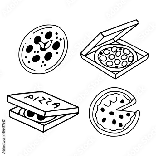 food vector : whole pizza and delivery box
