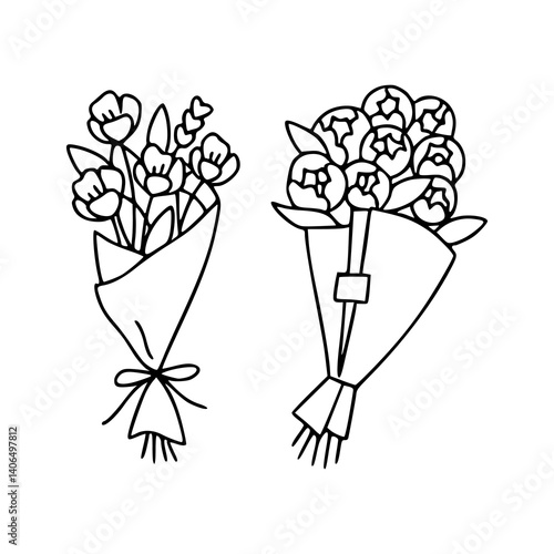 hand-tied flower bunch line art