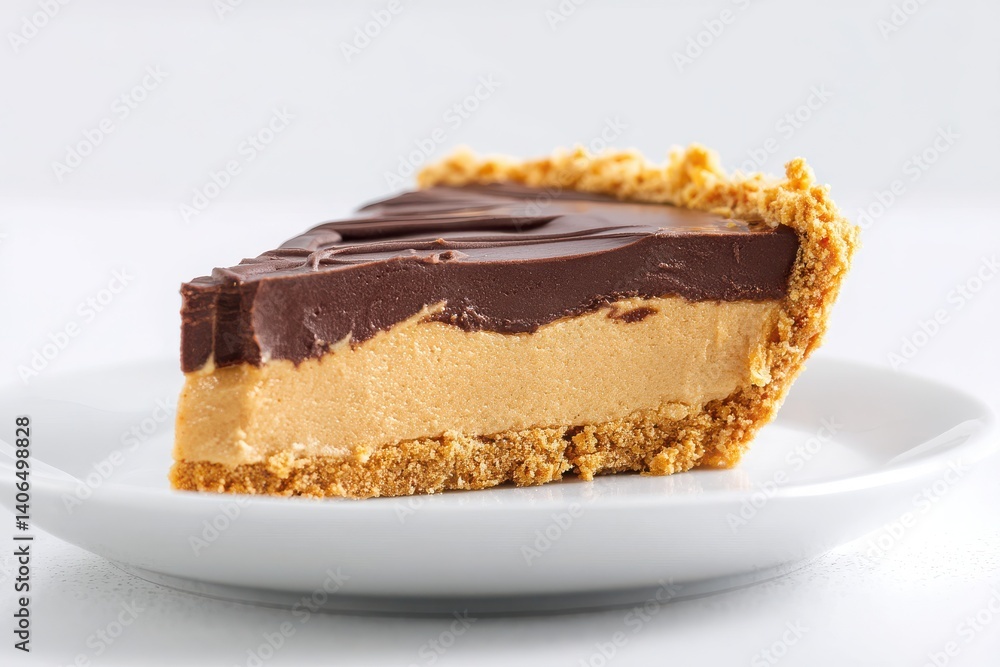 A piece of chocolate cake with cream. A delicious slice of chocolate peanut butter pie, isolated on a clean white background, perfect for showcasing dessert options or illustrating recipes A piece of chocolate cake with cream. A delicious slice of chocolate peanut butter pie, isolated on a clean white background, perfect for showcasing dessert options or illustrating recipes