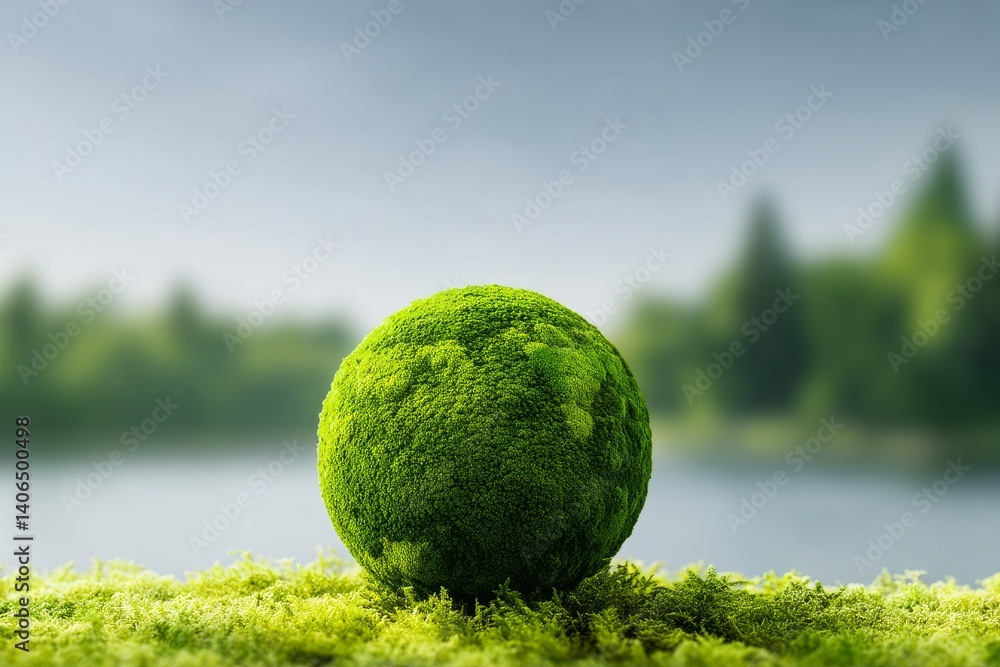 Lush Green Planet Covered with Soft Moss Surrounded by Serene Natural Environment