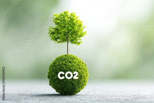 Obraz na płótnie Green Planet Covered with Moss and a Tree Surrounded by Nature Symbols for Environmental Concepts w salonie