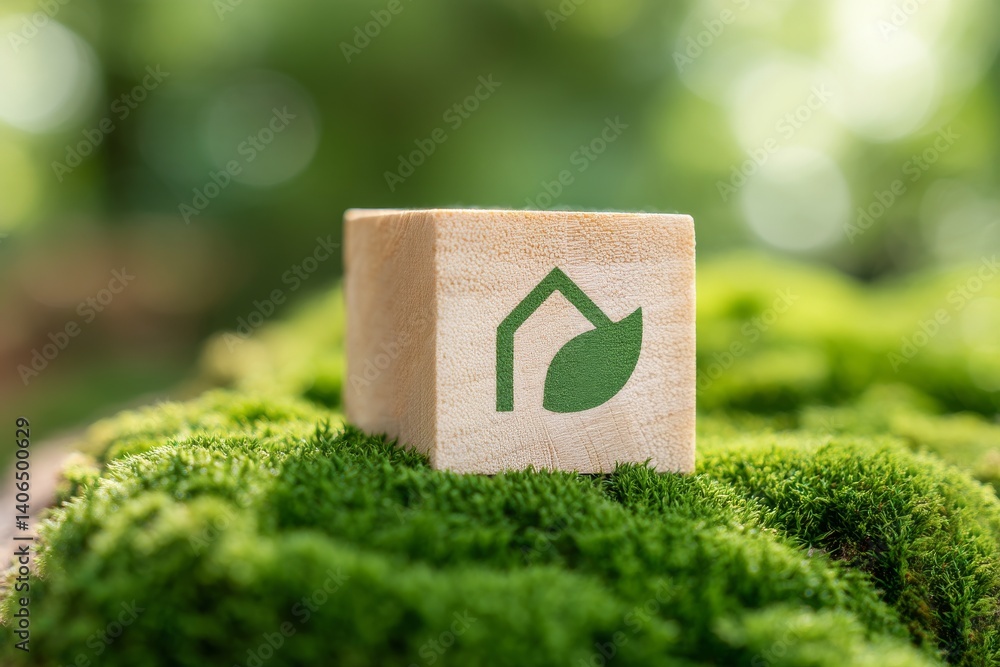 Eco-Friendly Wooden Block with Leaf Design Representing Sustainable Building Concepts