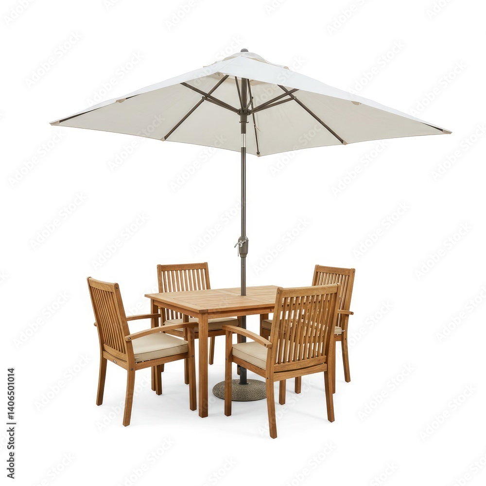 Patio dining set featuring a table, chairs, and a square umbrella on a white backdrop
Patio dining set featuring a table, chairs, and a square umbrella on a white backdrop