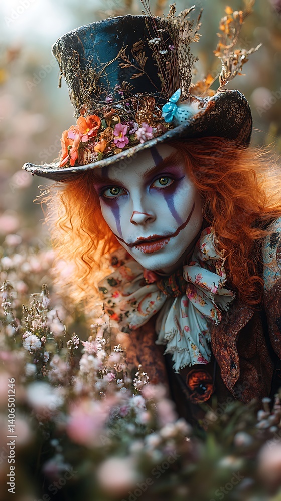 Whimsical Cat Hatter Tea Party Rabbit's Magical Garden Fairy Tale Vibe photo Whimsical Cat Hatter Tea Party Rabbit's Magical Garden Fairy Tale Vibe photo