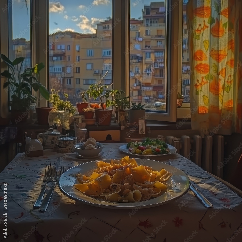 Obraz premium Cozy meal by the window