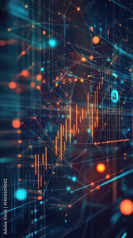 Obraz premium Abstract digital network with glowing lines and data points
