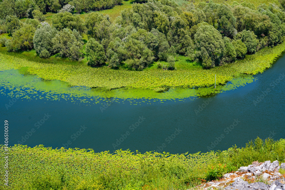River Rijeka Crnojevića (River of Crnojević) flowing in the mountains near the Lake Skadar in Montenegro