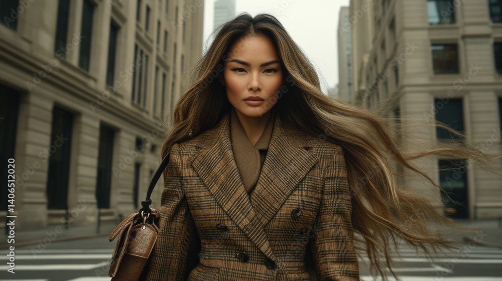 Urban chic woman in a plaid blazer Urban chic woman in a plaid blazer