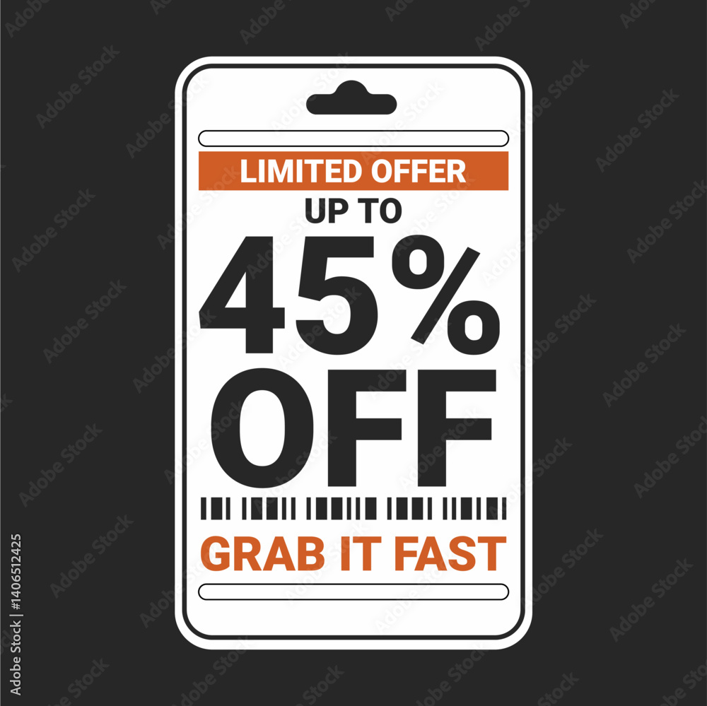 Naklejka premium Modern Limited Offer Price Tag with 45% Discount