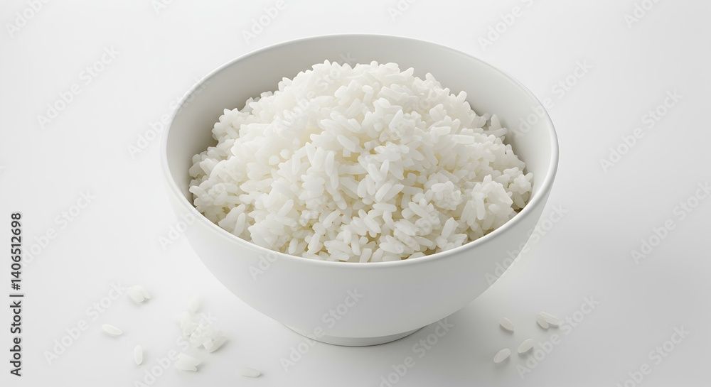 Rice in a bowl on white background Rice in a bowl on white background