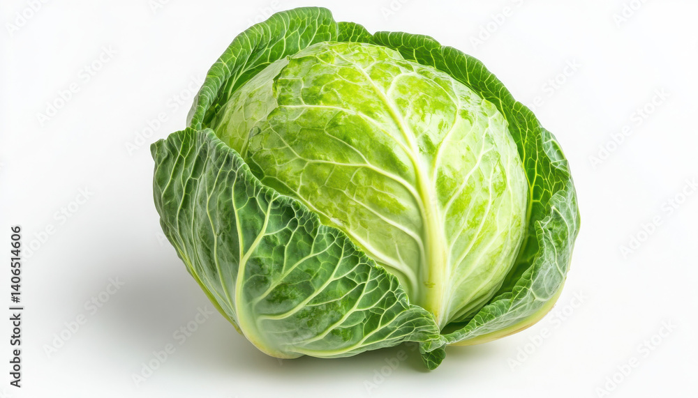 Fresh green cabbage with vibrant leaves on a white background. Fresh green cabbage with vibrant leaves on a white background.