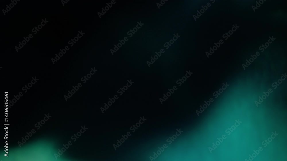 Blur light reflection. Lens flare. Smooth green color gleaming sparkling blinking bright flickers moving on modern dark art background.