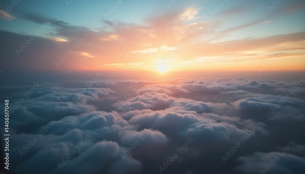 Above the Clouds: A breathtaking view of the setting sun casting golden hues over a vast expanse of fluffy white clouds, creating a mesmerizing panorama from high above the earth. Above the Clouds: A breathtaking view of the setting sun casting golden hues over a vast expanse of fluffy white clouds, creating a mesmerizing panorama from high above the earth.
