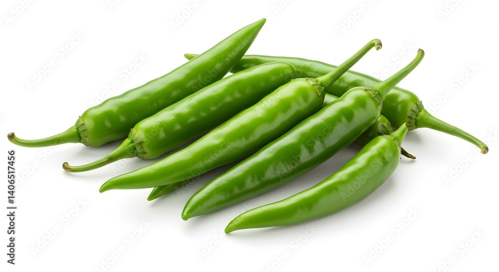 Green chillies isolated on white Food ingredient spicy taste Green chillies isolated on white Food ingredient spicy taste
