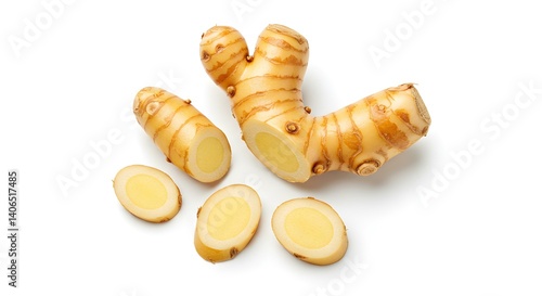 Obraz na płótnie Galangal root with slices isolated Top view flat lay w salonie
