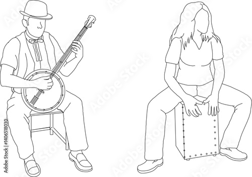 silhouette design vector illustration sketch image of musician in action playing orchestral musical instruments
