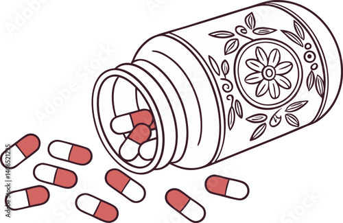 Medicines capsules bottle illustration vector isolated on white background.