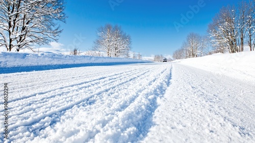 Wallpaper Mural Snowy Road Extends into a Sunny Landscape Torontodigital.ca