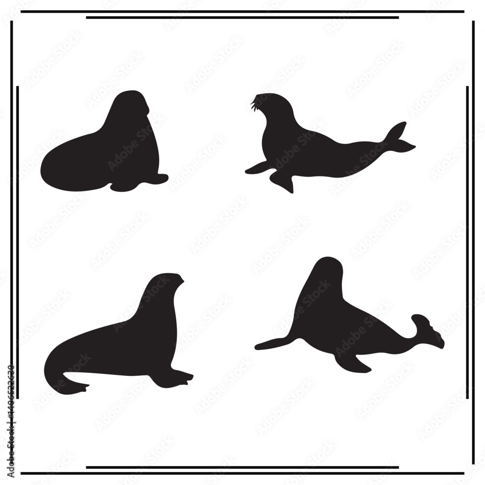 Fototapeta premium Sea Lion silhouette, Sea Lion illustration ,Sea Lion clipart, Sea Lion vector , Sea Lion icon , black Sea Lion, Sea Lion illustration on white background, Sea Lion vector illustration ,