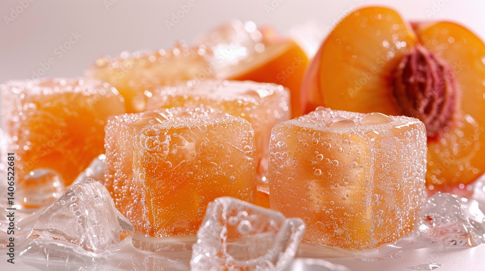 Peach and ice cubes Peach and ice cubes