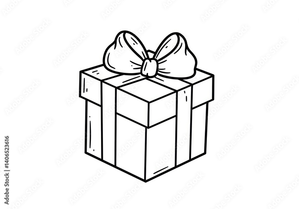 Obraz premium Minimalistic line drawing of a gift box with a bow, clean, elegant, and sophisticated style.