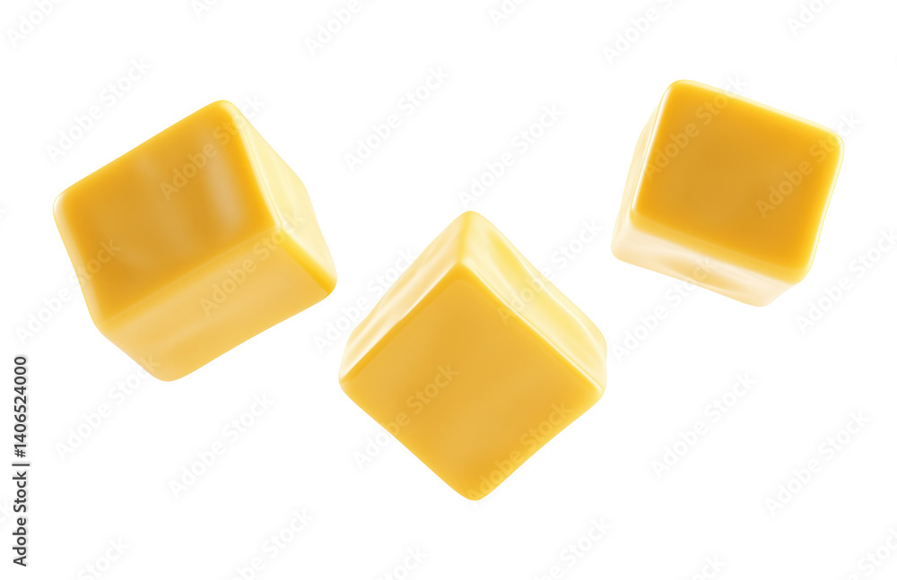 Three cheese cubes isolated on transparent background Three cheese cubes isolated on transparent background