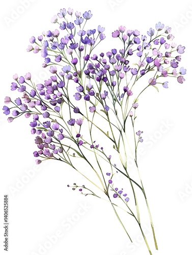 Watercolor Purple Lavender Isolated on White Background. Beautiful Lavender Flower