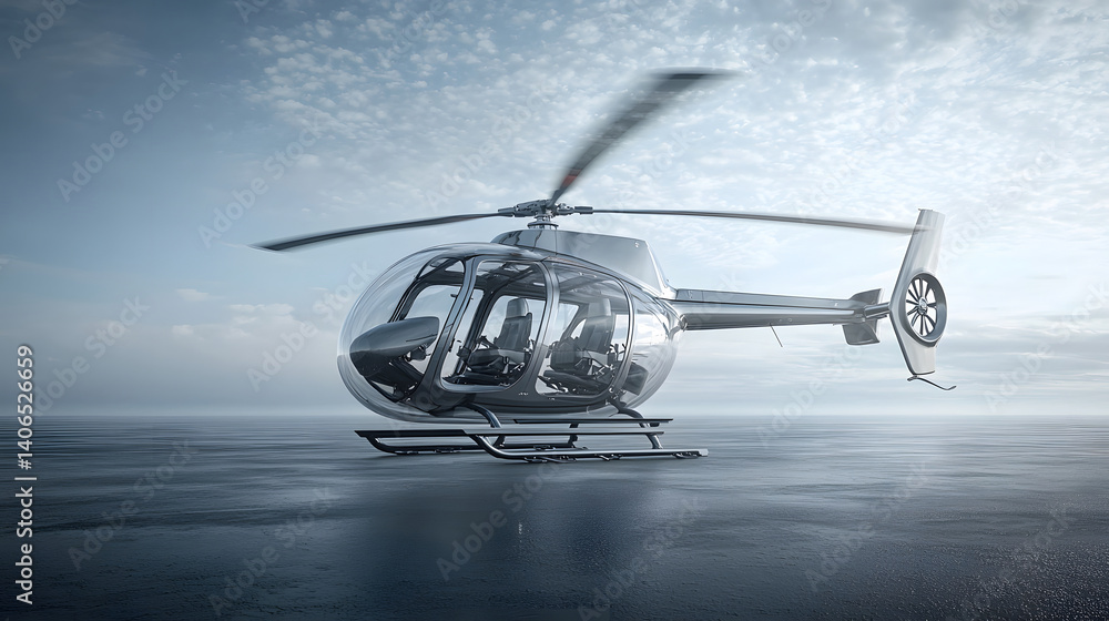 Naklejka premium A sleek futuristic helicopter with a fully transparent glass body offering a 360 degree panoramic view for passengers