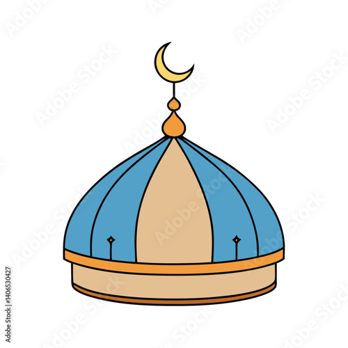 Graceful Mosque Dome with Crescent and Finial in Elegant Outline Style