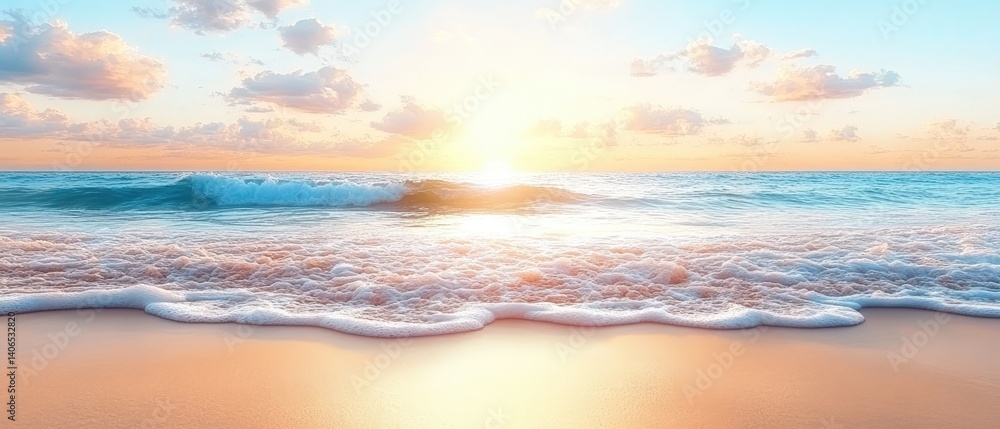 Obraz premium Beach sunrise with waves