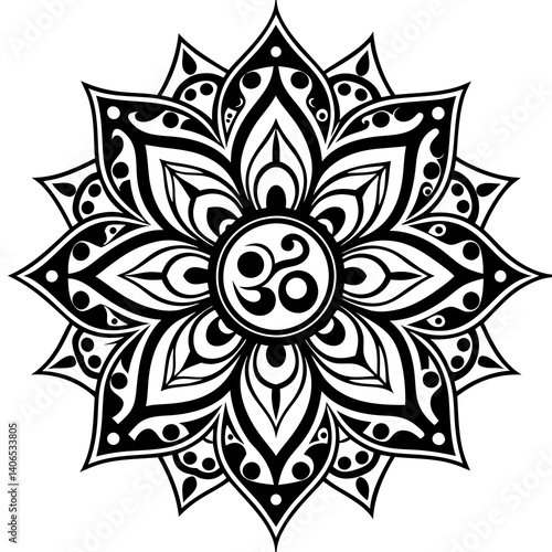 colorful Byzantine ornament from om mantra and a lotus flower