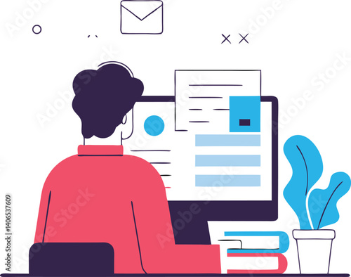 Isometric Illustration of Writer Using Generative AI to Draft a Novel Illustrator Artwork