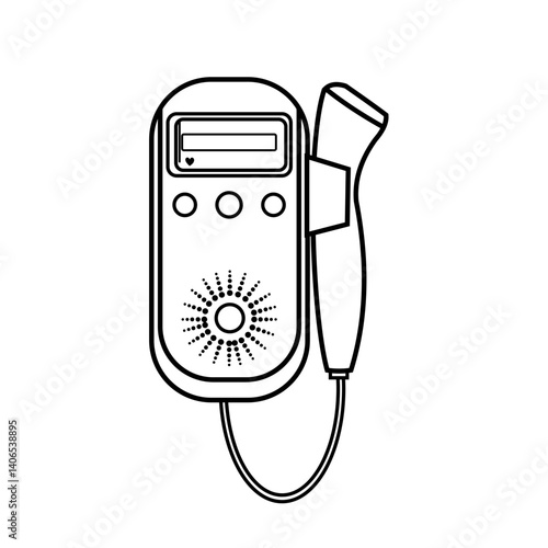 Illustration of a Fetal Doppler, symbol of a medical device used to listen to
 the fetal heartbeat in the womb, handheld device, used in the field of medicine or 
midwifery, line icon style.  