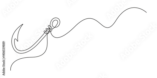 Fishing hook continuous line drawing. Single line fishing hook. Vector illustration