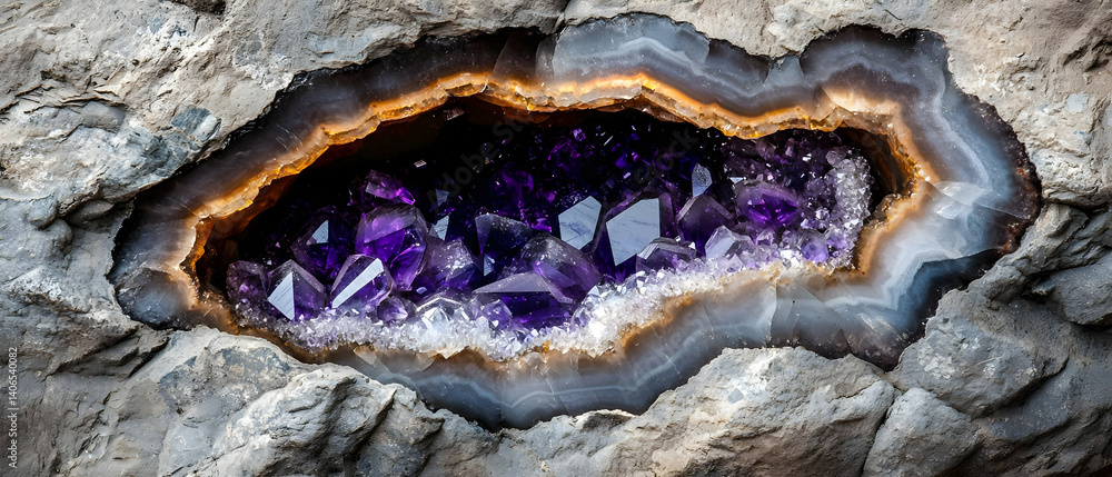 Fototapeta premium Purple Crystal Geode in Stone