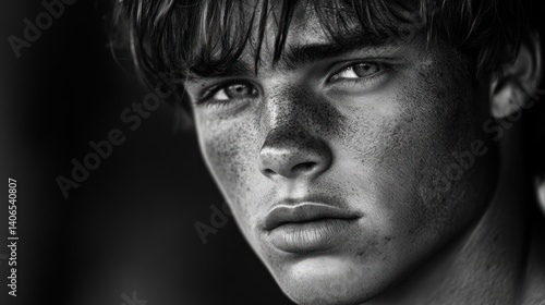 Close-up portrait of a serious young man