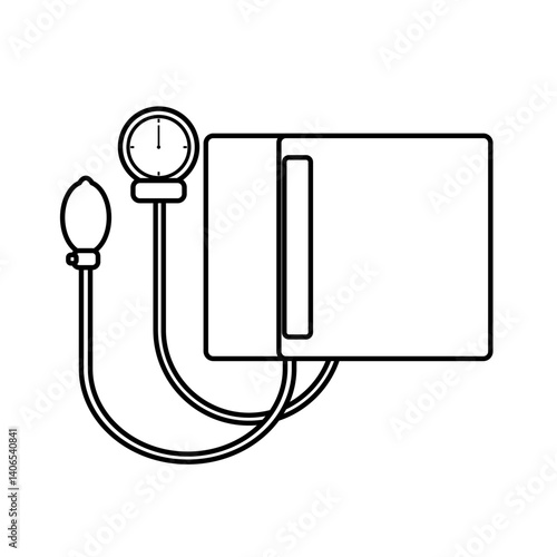 Illustration of a Manual Sphygmomanometer, symbol of a blood pressure measuring 
device in the field of medicine and healthcare, line icon style.