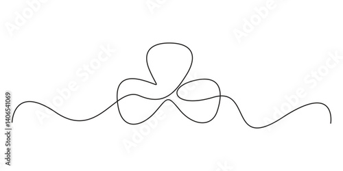 Clover three leaf continuous line drawing. Single line drawing three clover leaf. Vector illustration