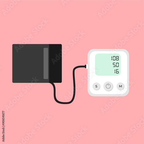Vector Illustration of a Digital Sphygmomanometer, symbol of a blood pressure measuring device in the field of medicine, flat art design style.  