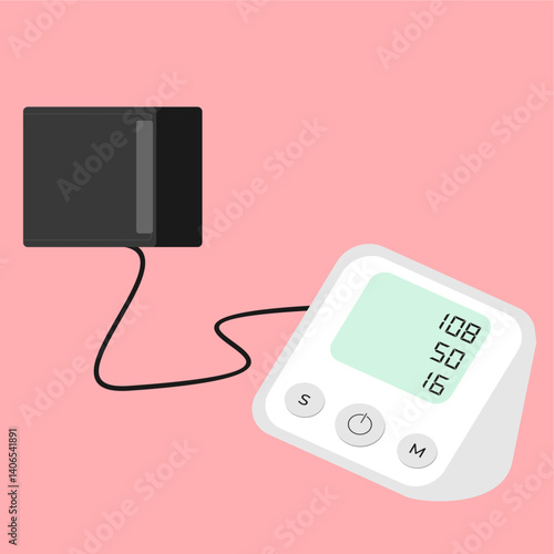 Vector Illustration of a Digital Sphygmomanometer, symbol of a blood pressure measuring device in the field of medicine, flat art design style