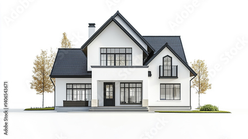 Wallpaper Mural Modern white house with black roof and large windows, surrounded by trees Torontodigital.ca