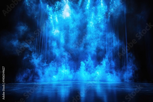 Wallpaper Mural Ethereal blue light shines on a dark stage with swirling fog and subtle reflections Torontodigital.ca