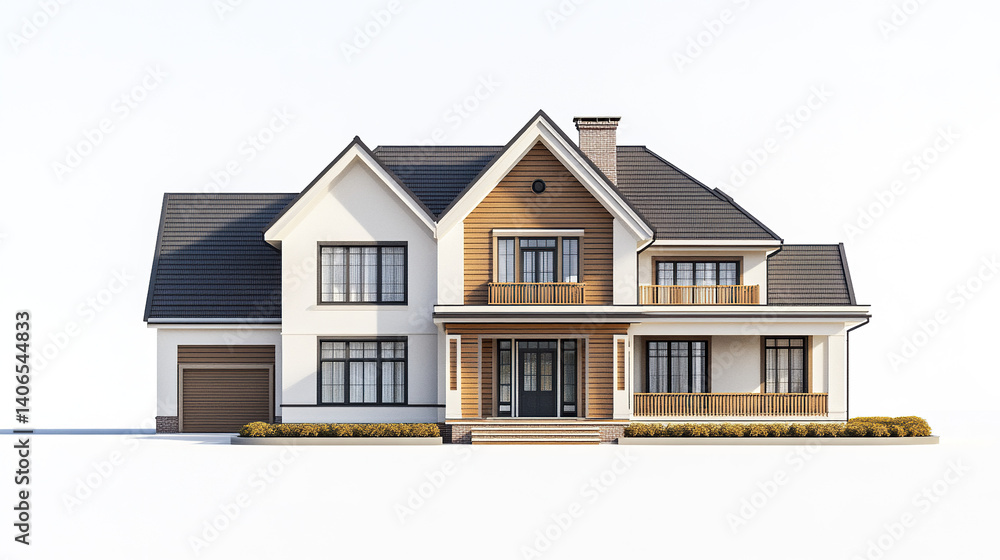 Modern two story house with garage and wooden accents Modern two story house with garage and wooden accents