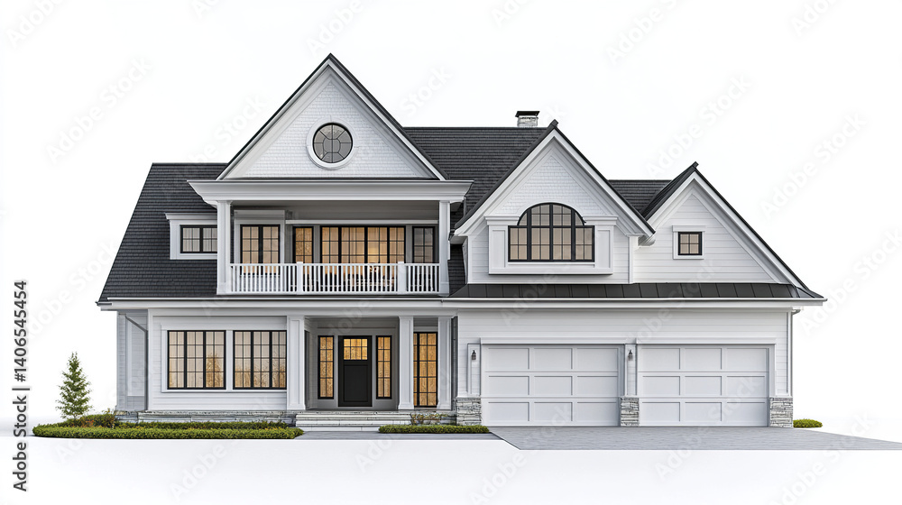 Elegant white house with large windows and spacious garage Elegant white house with large windows and spacious garage