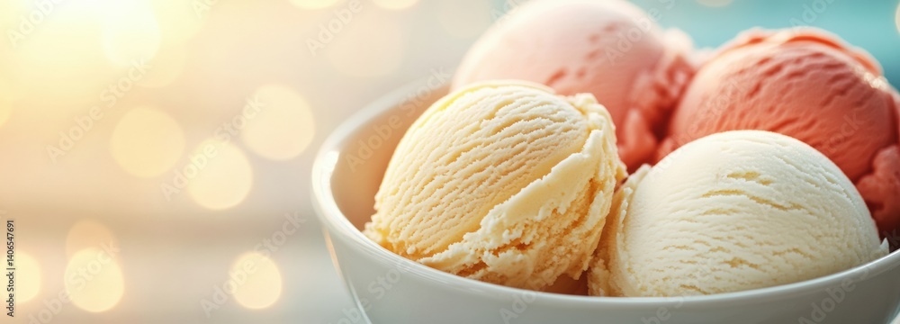 Smooth gelato is presented in a bowl with vibrant flavors like strawberry, vanilla, and chocolate, inviting dessert enthusiasts to enjoy a sweet treat on a warm day Smooth gelato is presented in a bowl with vibrant flavors like strawberry, vanilla, and chocolate, inviting dessert enthusiasts to enjoy a sweet treat on a warm day