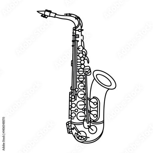 Saxophone Line Art, Silhouette, Vector, Icon, Logo, White Background.