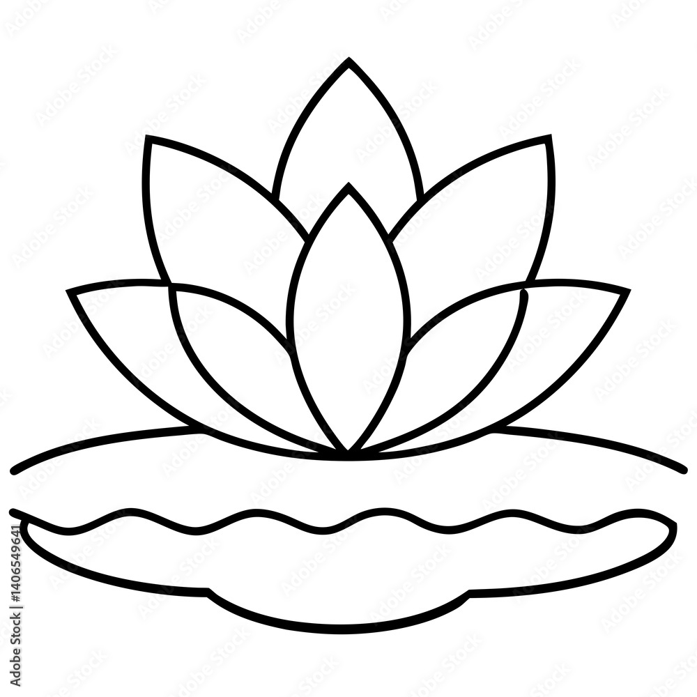 a serene line art scene lotus flower and its, a leaf floating on water a serene line art scene lotus flower and its, a leaf floating on water
