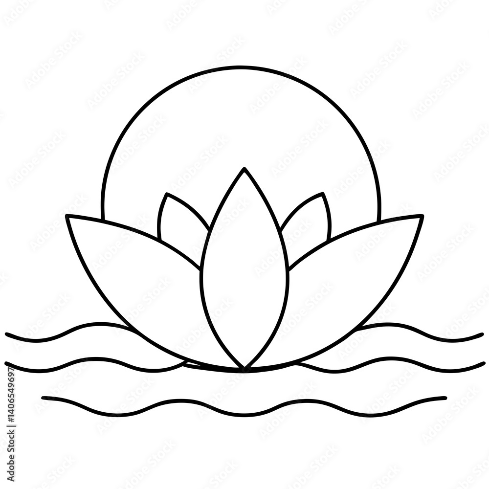 a serene line art scene lotus flower and its, a leaf floating on water a serene line art scene lotus flower and its, a leaf floating on water